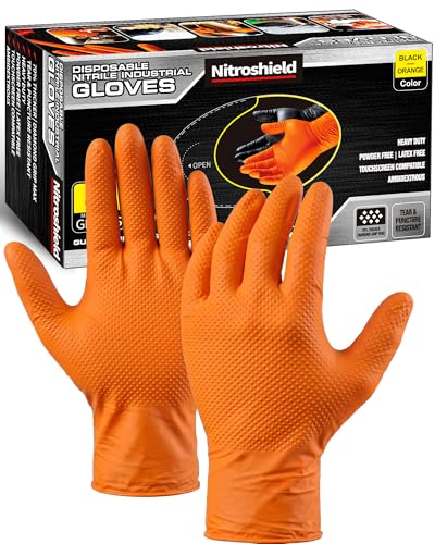 wcy 9 Mil Heavy Duty Orange Nitrile Gloves,Raised Diamond Texture Grip,Industrial Mechanic Rubber Gloves Disposable Latex Free Chemical Resistant Guantes for Work,Cooking,Food Safe - Medium,80Count - color: Orange-80, size: Medium