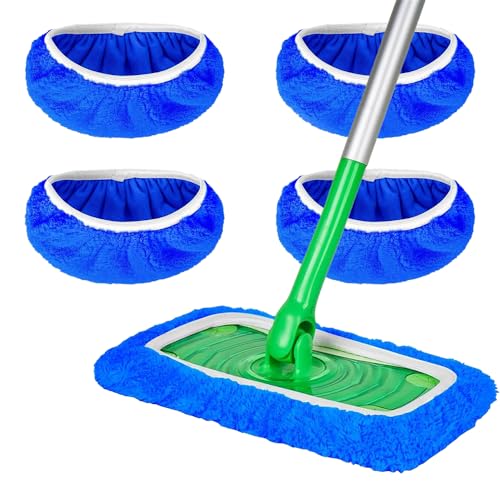 Microfiber Mop Pads - 4 Pack Reusable Washable Refills for Wet & Dry Floor Cleaning - Fits Most Standard Mops - Deep Blue Household Cleaning Pads - color: Deep Blue