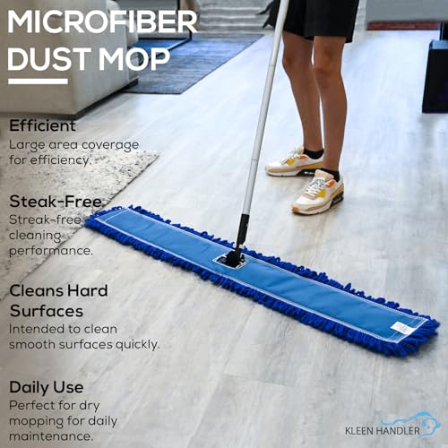 Kleen Handler 48 inch Microfiber Dust Mop | Extra Large Washable Commercial Mop Head Replacement, Pack of 6 - color: Blue - 48 Inch, size: 6 Pack
