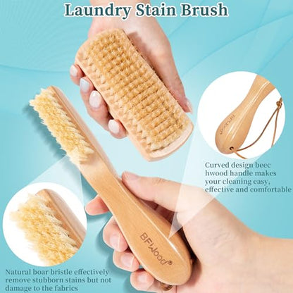 BFWood Laundry Stain Brush - Natural Soft Boar Bristle for Scrubbing Out Tough Stains on Delicate Fabrics, Knits, Cotton, Linens, No Damage (Set-2PCS) - style: Set-2PCS
