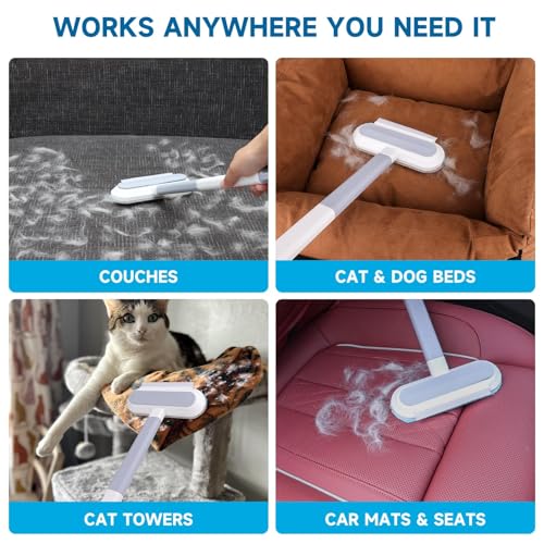 No Kneeling Pet Hair Remover – 4-in-1 Reusable Tool for Dog & Cat Hair, Extra Long Handle (23.4") for Under Furniture, High Windows & Hard-to-Reach Areas – Back-Saver, 1-Pack - size: Extra Long Handle
