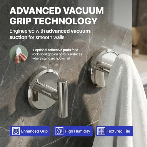 HOME SO Suction Cup Hooks for Shower & Bathroom Towel Holder 2-Pack – Suction Cups Hooks for Hanging Towels, Robes, & Coats - Tiles, Glass Door or Mirror – Shower Hooks & Towel Hooks - Chrome T-Shape - style: Chrome