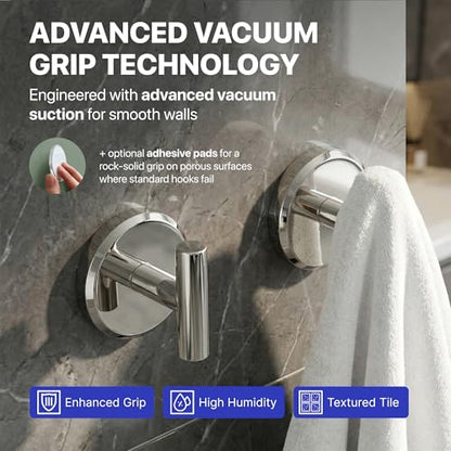 HOME SO Suction Cup Hooks for Shower & Bathroom Towel Holder 2-Pack – Suction Cups Hooks for Hanging Towels, Robes, & Coats - Tiles, Glass Door or Mirror – Shower Hooks & Towel Hooks - Chrome T-Shape - style: Chrome