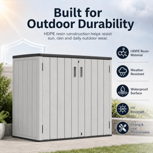 ADDOK 38 Cu.Ft Outdoor Storage Shed with Floor,Large Waterproof Resin Storage Cabinet with Lift-Up Lid,Double Doors and Lockable Design for Lawn Mower,Garden Tools, Patio,Backyard and Pool Supplies - size: AllWhite-31 Cu.Ft
