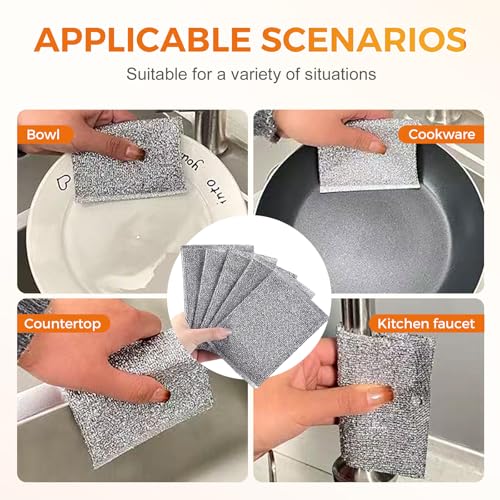 Multipurpose Wire Dishwashing Rag, Non-Scratch Wire Dishcloth for Wet & Dry Use - Reusable Metal Scrubbing Pad for Dishes & Sinks, All-Purpose Kitchen Sponge Cloth (2025 New) (10)