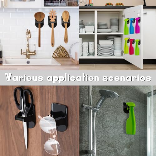 Taiyin 4 Pcs Wall Mount Spray Bottle Hooks Holder Spray Bottle Hanger Adhesive Hook to Create Storage Space Rack Organizer Hanger for Cabinet Kitchen Variety Surfaces (Black) - color: Black