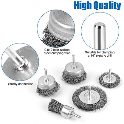 Drill Wire Brush Set - 0.012 Carbon Steel Wire, 1/4 Inch Arbor for Rust Removal, Stripping and Drill Attachment - style: Round