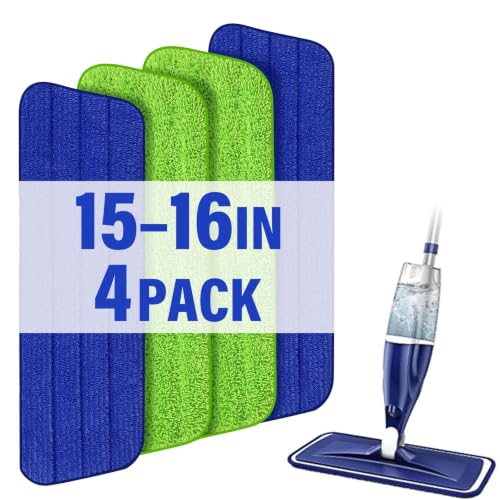 16.5" Microfiber Mop Pads Refills, 4 Pack Reusable Replacement Heads | reusable wet mop refills, machine washable for 14-16 inch spray mops, hardwood floors, dust cleaning & scrubbing - color: 16"bluegreen*4