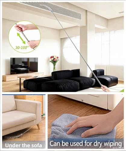 Retractable Gap Dust Cleaner with 30-100 Feet Extendable Long Handle and 2 Microfiber Dusting Cloths, Cleaning Duster for Under Appliance Refrigerator Furniture Sofa Bed (Gray) - color: Gray