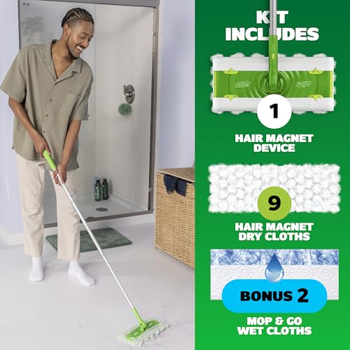 Swiffer Hair Magnet Deluxe Starter Kit with Collapsible Pole, 9 Hair Magnet Dry Cloths, 2 Bonus Mop & Go Wet Cloths - style: Hair Magnet Deluxe
