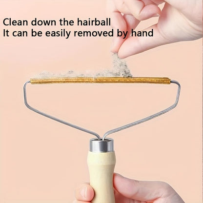 1pc Portable Manual Lint Remover - Double-Sided Fabric Shaver for Pet Hair, Clothes, Sofa & Carpet Cleaning (Brown) - color: Brown