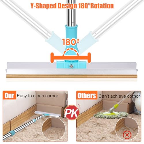 Carpet Rake for Pet Hair Removal, 2 in 1 Pet Hair Remover Tool with Squeegee, Durable Sturdy Dog Cat Hair Rake, 60‘’ Adjustable Handle, 12'' Wide Rake Scraper Carpet Broom for Carpet Rug Mat Cleaning