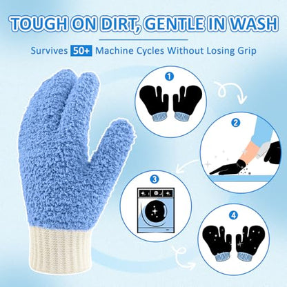 MIG4U Microfiber Dusting Gloves House Cleaning Glove for Blinds, Windows, Shutters, Furniture, and Car, Reusable Lint-Free Blue S/M - color: Blue Mitten 1 Pair, size: Small-Medium
