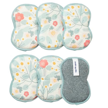 Sponge Set in Blossom Blue, 6 Pack Super Absorbent Washable Reusable Cleaning Sponges Made from Recycled Materials, Durable Eco Friendly Kitchen Sponges - color: Blossom Blue