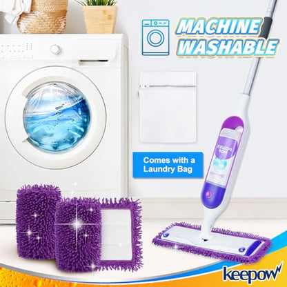 KEEPOW 6 Pack Reusable Mop Pads Compatible with Swiffer PowerMop, Wood Floor Pads Microfiber Mop Replacement Refills Machine Washable for All Floor Surfaces - color: Purple-6 Pack