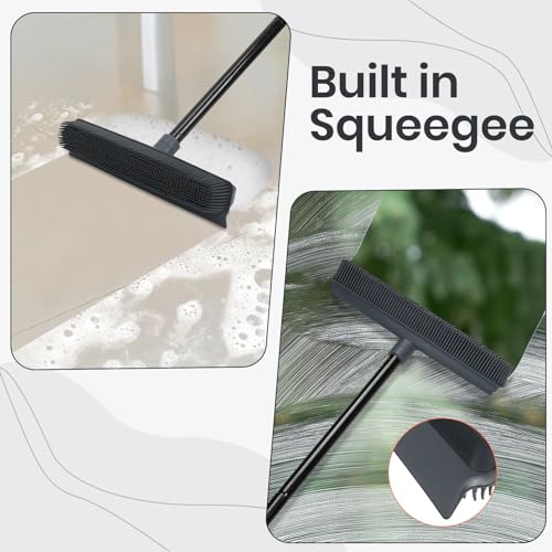 MAVRIZ Pet Hair Removal Broom on Carpet, Rubber Broom for Hardwood Floor - Fur Remover Broom with Squeegee