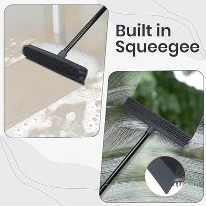 MAVRIZ Pet Hair Removal Broom on Carpet, Rubber Broom for Hardwood Floor - Fur Remover Broom with Squeegee