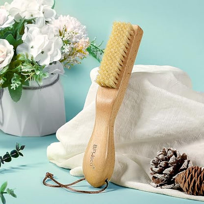 BFWood Laundry Stain Brush, Large Natural Soft Boar Bristles, Removes Tough Stains from Delicate Fabrics Like Knits, Cotton, and Linens, Gentle on Fabrics, No Damage - style: Large Regular