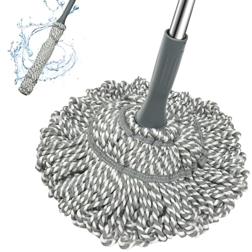 Self Wringing Mop - Easy Squeeze Twist Mop with 52.5 Inch Long Handle, Heavy Duty for Hardwood, Tile, Vinyl & Laminate Floors (Gray) - color: Gray001