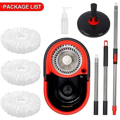 Spin Mop and Bucket with Wringer Set on Wheels, 360° Spinning Mop Bucket System with 3 Microfiber Mop Replacement Heads and 61" Stainless Steel Adjustable Handle for Floor Cleaning - color: Black-3