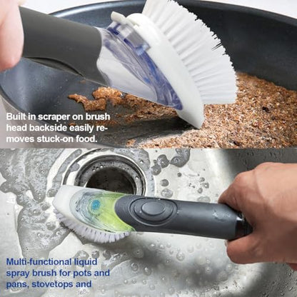 CELOX Soap Dispensing Dish Scrub Brush, Dish Wand for Kitchen, Gray