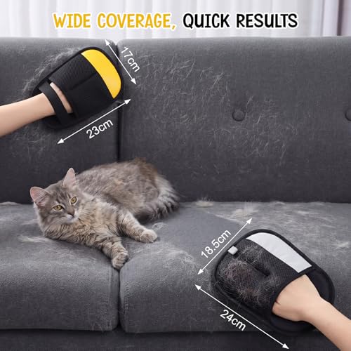 4 Pcs Pet Hair Removal Gloves for Dogs Cats Reusable Electrostatic Fur Remover Tool Mitt Grooming Glove for Sofa Couch Carpet Clothing Car Seat Washable Large Size Thickened