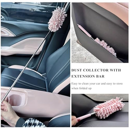 2PCS Car Interior Duster with Extension Pole, 11.8" to 30.5" Retractable Dusters Auto Dash Cleaning Tool, Soft Chenille Hand Washable Dusters for Car Window Furniture Office (Navy Blue) - color: Navy Blue
