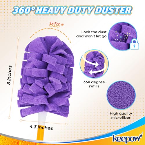 KEEPOW Reusable Duster Refill Compatible with Swiffer Hand Duster, Heavy Duty Duster Refills, 360 Degree Dusters Refills for Cleaning, Fleece Refill Ceiling Fan, 4 Pack (Handle is Not Included) - color: 1yellow+1blue+1purple+1rose Red, size: 4 Pack