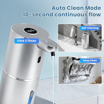 Automatic Soap Dispenser, Touchless Liquid Soap Dispensers, USB Rechargeable, 6-Level Adjustable Volume Control, 12.8oz/380ml, Wall Mount for Kitchen, Bathroom, Free Liquid Dispenser Stickers (Silver) - color: Silver
