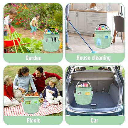 Qivine 17L Cleaning Caddy with Handle, Cleaning Supply Caddy, Foldable Tool Bag Cleaning Products Organizer, Portable Cleaning Bucket Caddy for Cleaning Supplies (Clear Green) - color: Clear Green