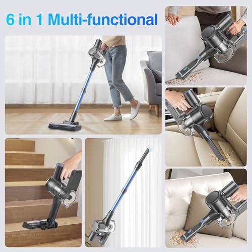 Zefiro Vacuum Cleaners for Home | 450W /40Kpa 50Mins Cordless Stick Vacuum Cleaner, Rechargeable Wireless Anti-Tangle Vacuum for Pet Hairs/Hardwood Floor