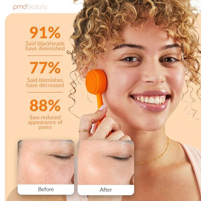 PMD Clean Mini - Smart Facial Cleansing Device with Silicone Brush & Anti-Aging Massager - Waterproof - SonicGlow Vibration Technology - Clear Pores and Blackheads - Lift, Firm, and Tone Skin - color: Orange