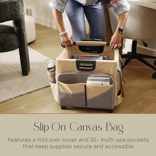 Mobile Folding Utility Cart with Canvas Storage Organizer Bag, Rolling Cart, Chocolate/Sand - color: Chocolate/Sand