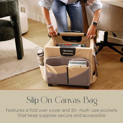 Mobile Folding Utility Cart with Canvas Storage Organizer Bag, Rolling Cart, Chocolate/Sand - color: Chocolate/Sand