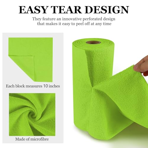 wuyaoyao 50PCS Microfiber Cleaning Cloth Roll, 10"×10" Tear Away Microfiber Towels, Reusable Washable Cloth Paper Towels, Multi-Purpose Cleaning Rags for Car Home Kitchen Garage Shop (Green) - color: Green
