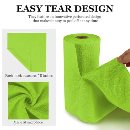 wuyaoyao 50PCS Microfiber Cleaning Cloth Roll, 10"×10" Tear Away Microfiber Towels, Reusable Washable Cloth Paper Towels, Multi-Purpose Cleaning Rags for Car Home Kitchen Garage Shop (Green) - color: Green