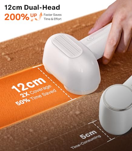 TORRAS Dual-Head Fabric Shaver, Longest Durability & 50ml Large Capacity Rechargeable Lint Removers to Remove Pills, 6-Leaf Blades Defuzzer, Electric Shaver for Clothes Couch Furniture, Pearl White - color: White
