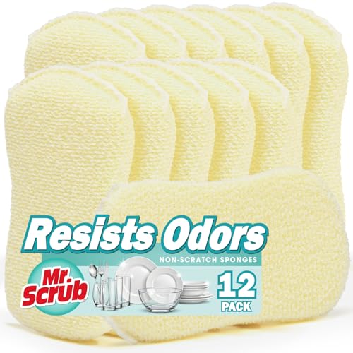 Mr. Scrub Kitchen Sponges, Dish Scrub Sponge 12 Pack Odor-Resistant, Quick-Drying, Non-Scratch for Washing Dishes, Pans, Pots & Nonstick Cookware - size: 12 Pack