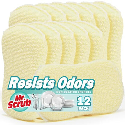 Mr. Scrub Kitchen Sponges, Dish Scrub Sponge 12 Pack Odor-Resistant, Quick-Drying, Non-Scratch for Washing Dishes, Pans, Pots & Nonstick Cookware - size: 12 Pack