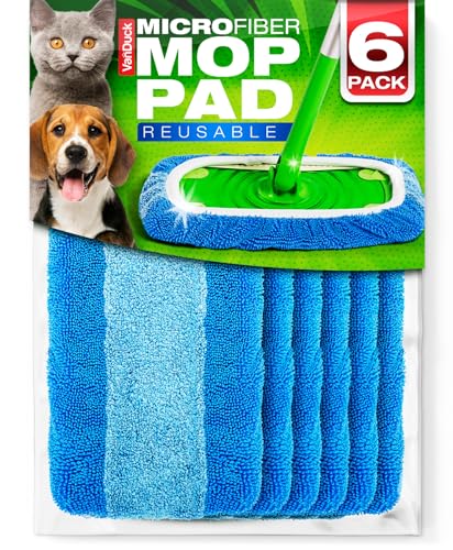 VanDuck Reusable Microfiber Mop Pads for Swiffer Sweeper (6-Pack), Blue | Handle not included, machine washable wet & dry mopping cloths, mop head replacement floor cleaning - color: Blue, size: 6 Count (Pack of 1)