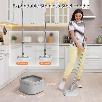 Spin Mop and Bucket Set with Self Separation Dirty and Clean Water System, Self Wringing 360° Rotating Square Mop Head for Home Floors Cleaning (1.0 Mop and Bucket Set (6 Pads)) - size: 1.0 Mop and Bucket Set (6 pads)