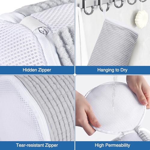 Teletrogy Shoe Laundry Bags for Washing Machine, Reusable Laundry Shoe Bag for Washer and Dryer, Fluffy Fibers 360° Wrap Around Cleaning, Adjustable Protective Shoe Trees - Home Dorm Travel, Gray - color: Gray