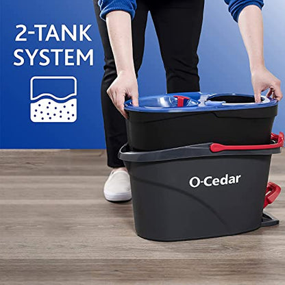 O-Cedar RinseClean Microfiber Spin Mop & Bucket Floor Cleaning System with 4 Extra Mop Head Replacements - size: RC + 4 RC Refills