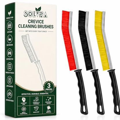 Crevice Cleaning Brush Set – 3Pcs Hard Bristle Cleaning Tools in Red, Black & Yellow for Grout, Tile Floors, Gaps & Narrow Spaces – Small Grout Scrub Brush for Bathroom, Shower, Window Tracks, Kitchen
