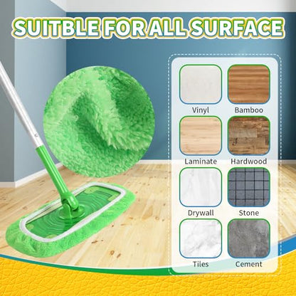 5 Pack Reusable 100% Chenille Mop Pads Compatible with Swiffer Sweeper, Wet and Dry Flat Swiffer Cover, Washable Swiffer Pads for Surface/Hardwood Floor Cleaning (Mop is Not Included) - color: B-green 5 Pack