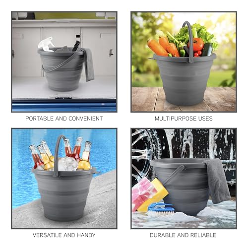 SIMPLEMADE Collapsible Bucket Cleaning Set - Includes 2 Foldable Buckets, Spray Bottle, Rag, Scrubbing Brush and Sponge - Holds Up to 10 liters, Easy Storage, All-Purpose Cleaning Solution - color: Gray