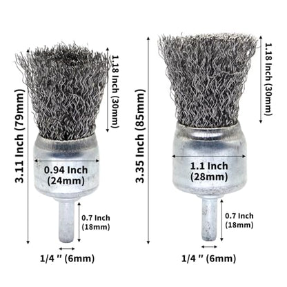 9-Piece Large Wire Brush Wheel Set - Metal Rust Removal, Polishing, Cleaning - 1/4″ (6mm) Shaft - Removes Burrs, Dust, and Paint - Handles Rough Surfaces - Rotary Tool Accessories - style: Set of 9 Large-sized Wire Brushes