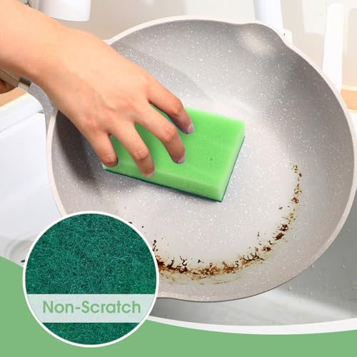 Tioncy 100 Pcs Individually Wrapped Sponges Bulk Kitchen Green Non Scratch Scrub Sponges Dual Sided Cleaning Scrubber for Household Washing Dishes, Pots, Pans, Sinks, Stoves, Appliances, Car, Bike - color: Green