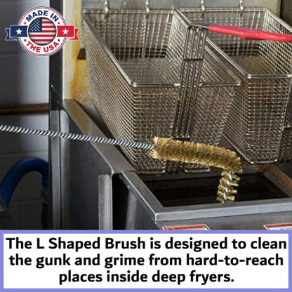 Deep Fryer Cleaning Brush – L-Shaped High-Temp Commercial Kitchen Tool - Heavy Duty Brass Bristles - Heat Resistant to 750F for Food Debris - Deep Fryer Cleaner - Made in USA by FryOilSaver Co. B53C - style: L Shaped Fryer Brush