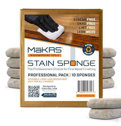 MāKRS Stain Sponge, 10-Pack Staining Pads, Lint, Snag and Streak-Free Applicator Sponges, Micro-Brush Material Over Foam Core, for Wood Stains and All Finishes, Easy to Use with Consistent Application - size: Pack of 10